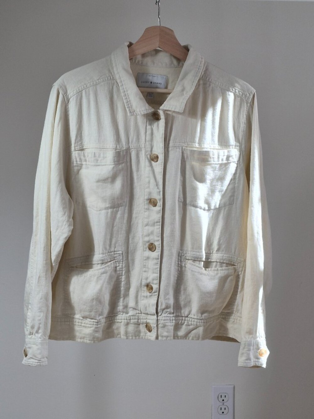 Lucky Brand Shirt Jacket XL Women’s Linen Blend Ivory Shacket 4 Pocket